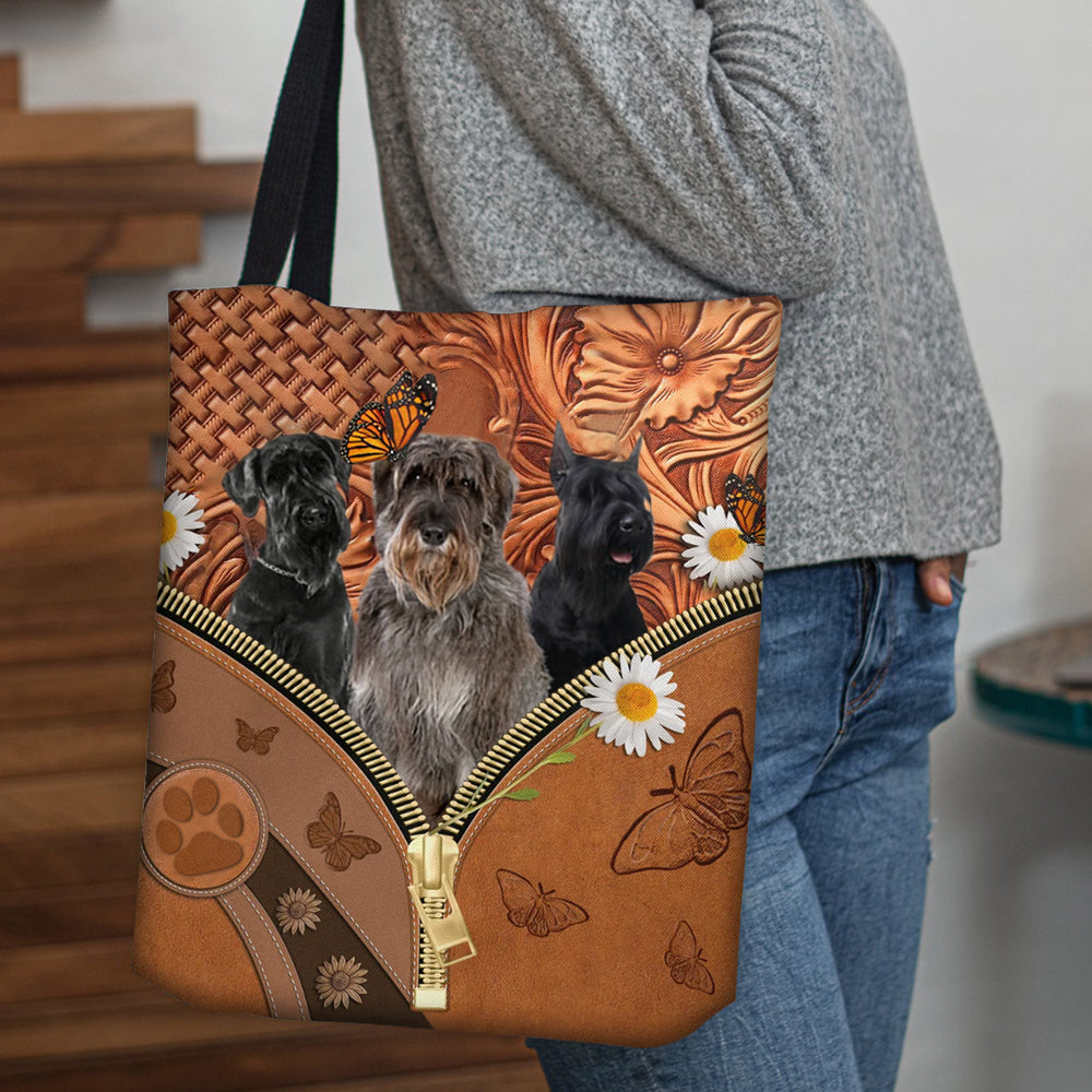 Schnauzer Daisy Flower And Butterfly Tote Bag