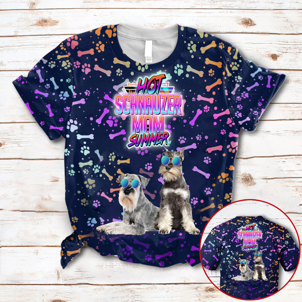 Hot Schnauzer Mom Summer Neon Tropical Desing 3D All Over Print T-Shirt