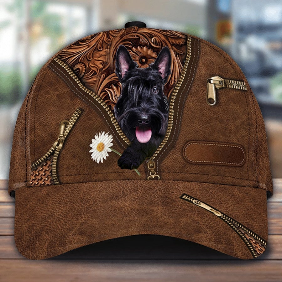 Scottish Terrier Holding Daisy Unisex Cap