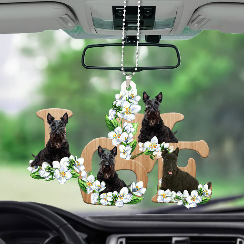 Scottish Terrier Love Flowers Dog Lover Car Hanging Ornament
