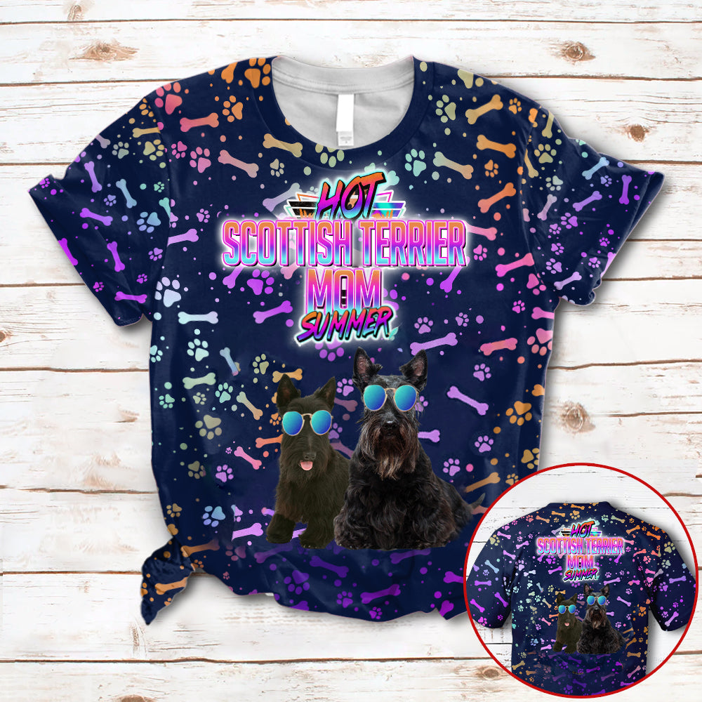Hot Scottish Terrier Mom Summer Neon Tropical Desing 3D All Over Print T-Shirt