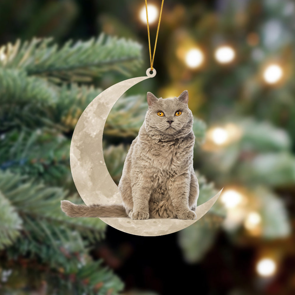 Selkirk Rex Cat Sits On The Moon Hanging Ornament