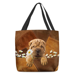 Shar Pei Holding Daisy All Over Printed Tote Bag