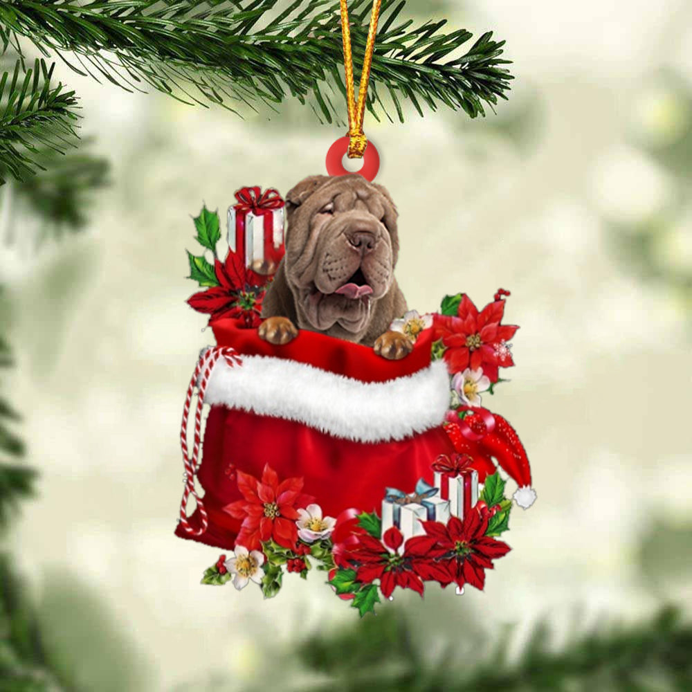 Shar Pei In Gift Bag Christmas Ornament