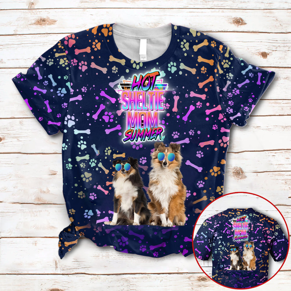 Hot Sheltie Mom Summer Neon Tropical Desing 3D All Over Print T-Shirt