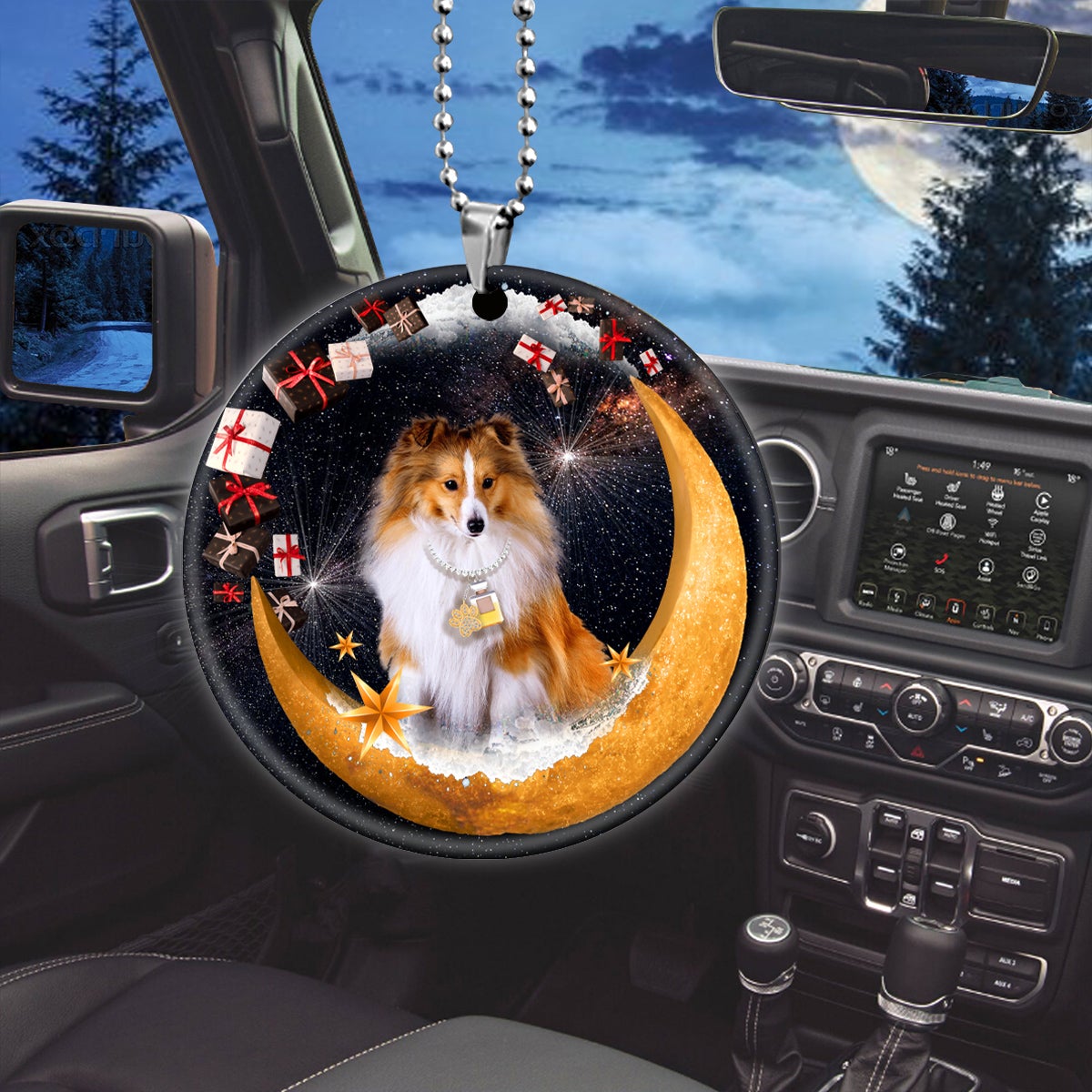 Shetland-Sheepdog Fashion Moon Car Hanging Ceramic Ornament