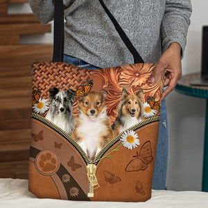 Shetland Sheepdog Daisy Flower And Butterfly Tote Bag