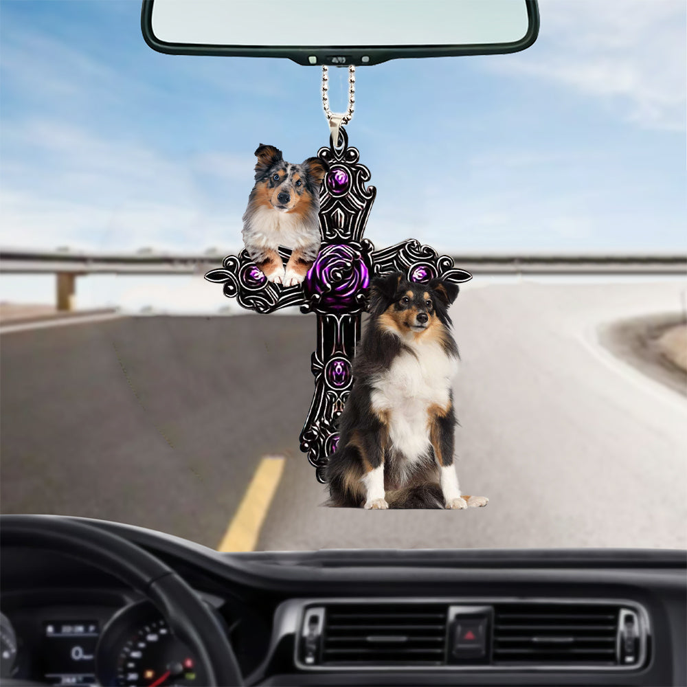 Shetland Sheepdog Pray For God Car Hanging Ornament