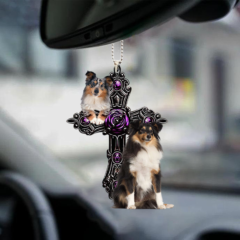 Shetland Sheepdog Pray For God Car Hanging Ornament