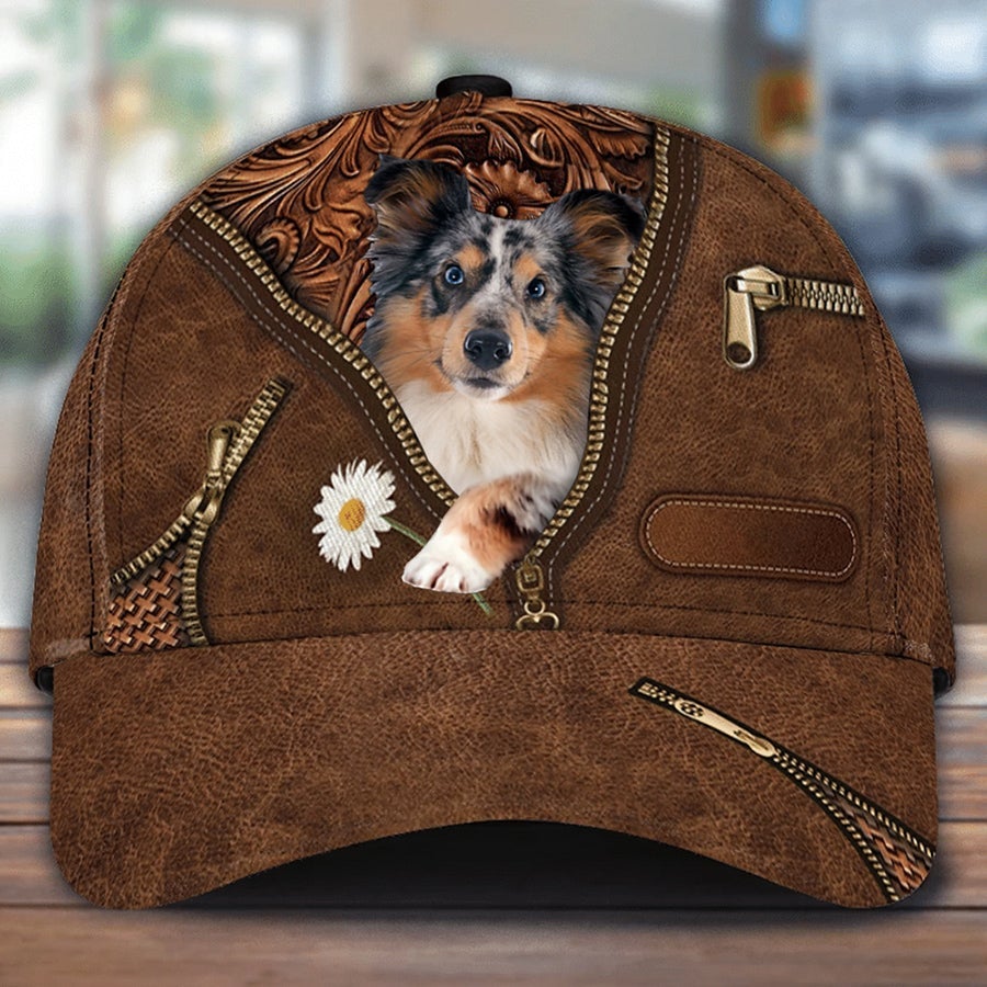 Shetland Sheepdog Holding Daisy Unisex Cap