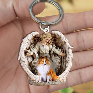 Angel Hug Shetland Sheepdog2 Acrylic Keychain