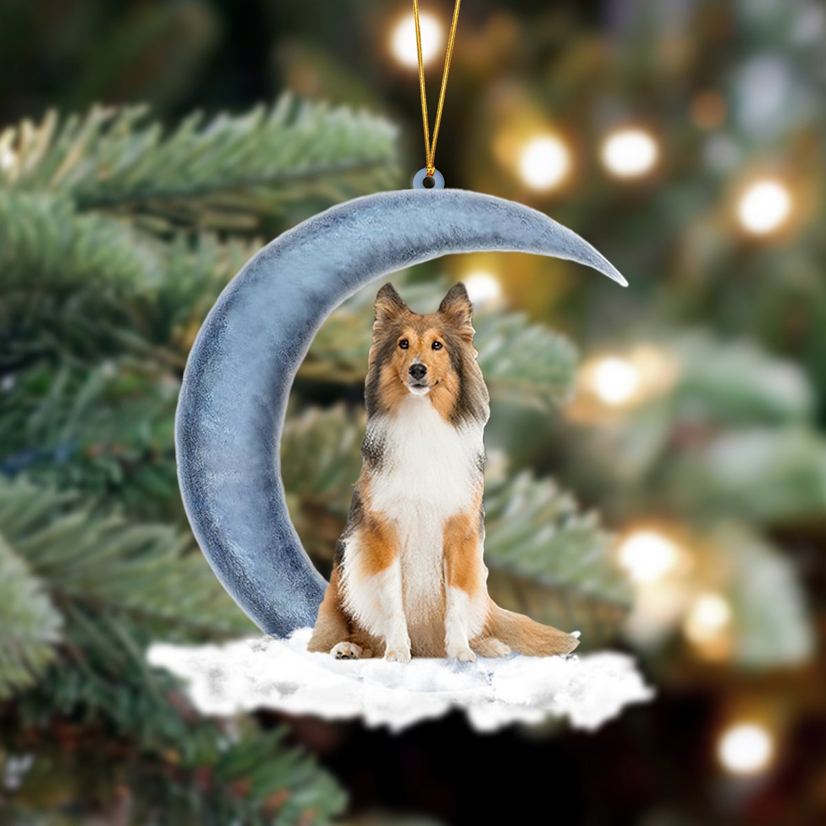Shetland Sheepdog 2 Sits On The Moon Hanging Ornament