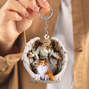 Angel Hug Shetland Sheepdog2 Acrylic Keychain