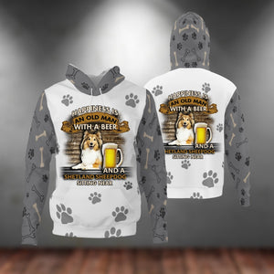 Happiness Is An Old Man With A Beer And A Shetland Sheepdog Hoodie