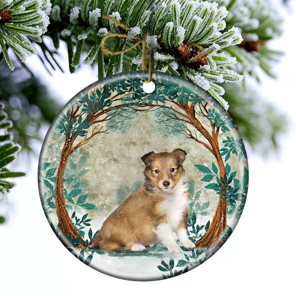 Shetland Sheepdog Puppy Among Forest Porcelain/Ceramic Ornament