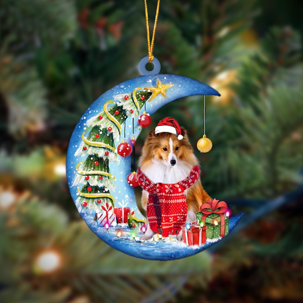Shetland Sheepdog/Sheltie On The Moon Merry Christmas Hanging Ornament