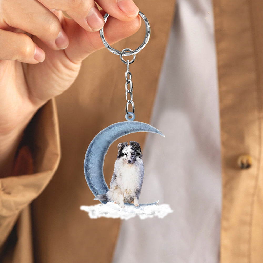 Shetland Sheepdog On The Moon Flat Acrylic Keychain