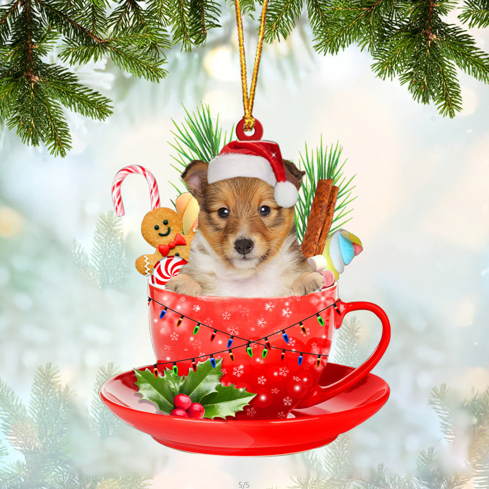Shetland Sheepdog. In Cup Merry Christmas Ornament