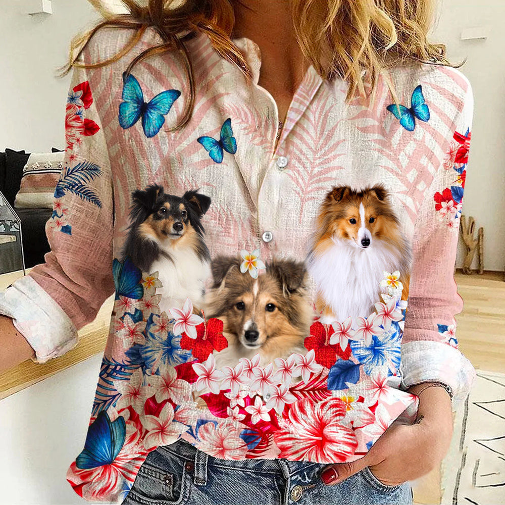 Shetland Sheepdog Floral Casual Shirt