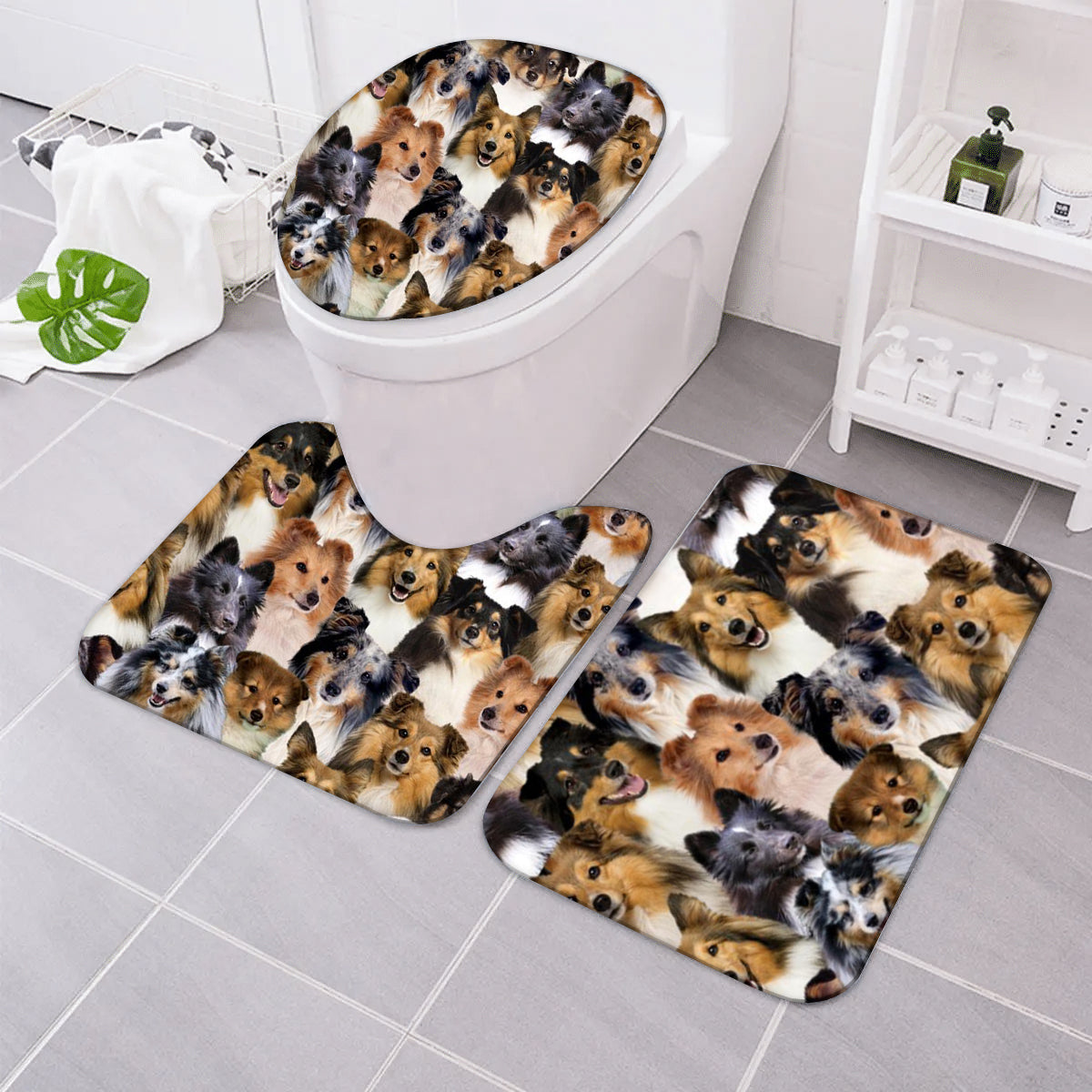A Bunch Of ShetlandSheepdogs Bathroom Mat Set