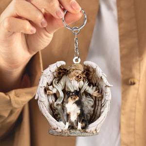 Angel Hug Shetland sheepdog Acrylic Keychain