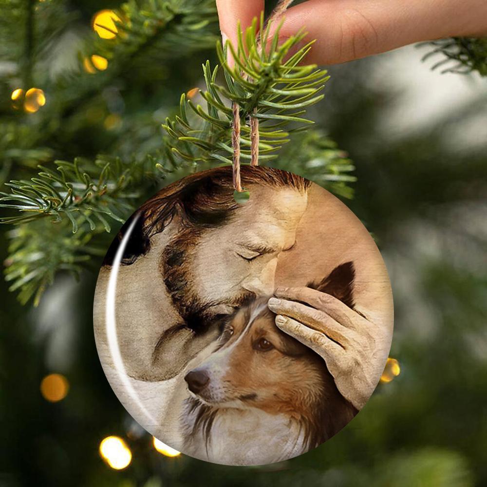 Shetland Sheepdog With Jesus Porcelain/Ceramic Ornament