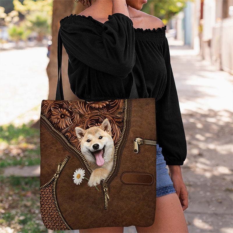 Shiba Inu 2 Holding Daisy Tote Bag