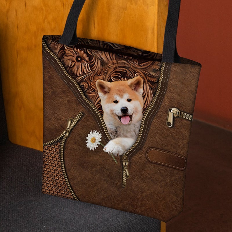 Shiba Inu Holding Daisy Tote Bag