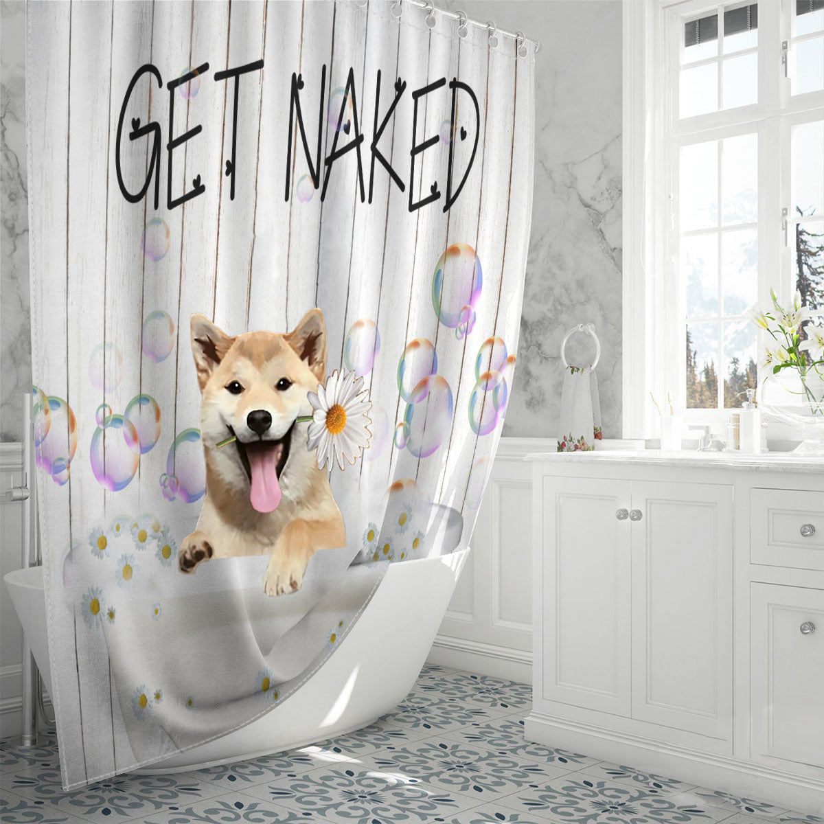 Shiba Inu06 Get Naked Daisy Shower Curtain