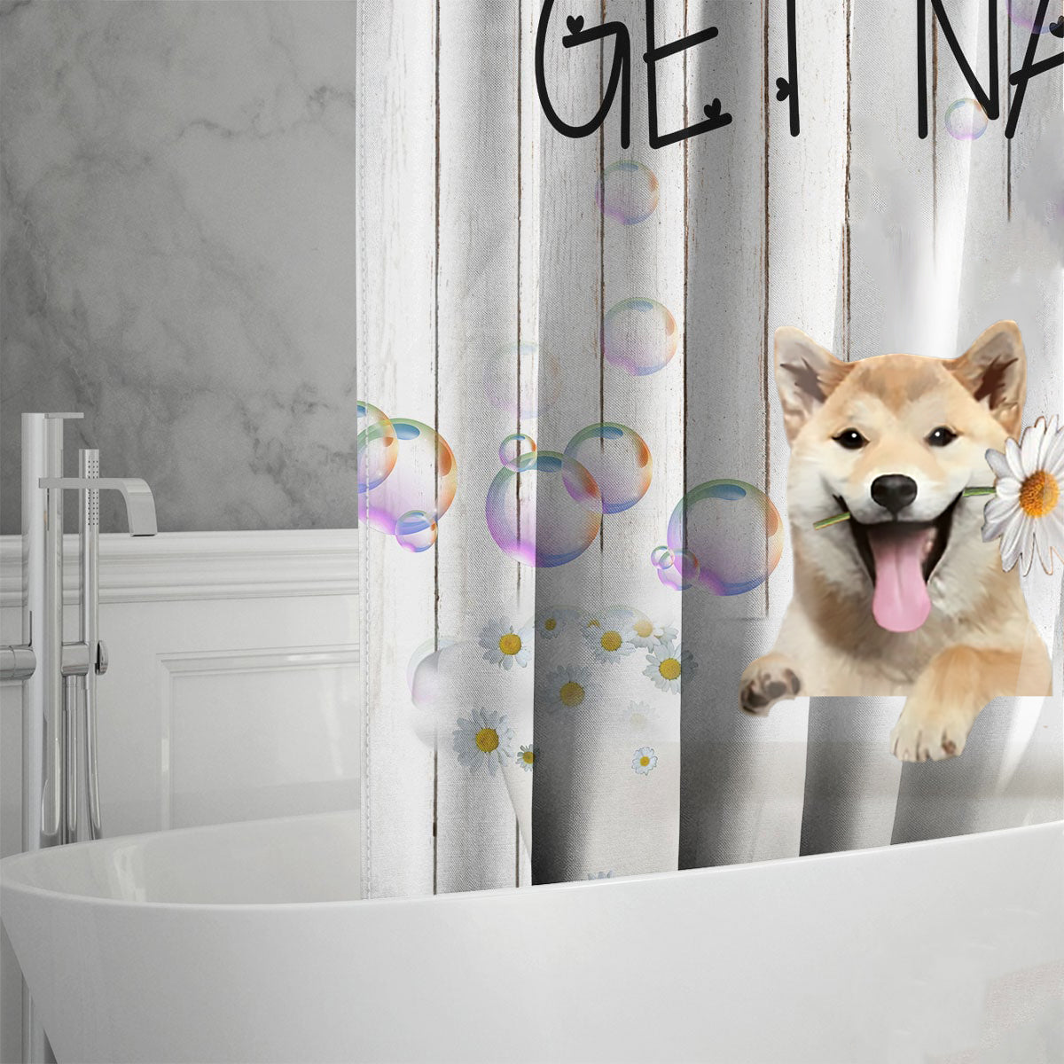 Shiba Inu06 Get Naked Daisy Shower Curtain