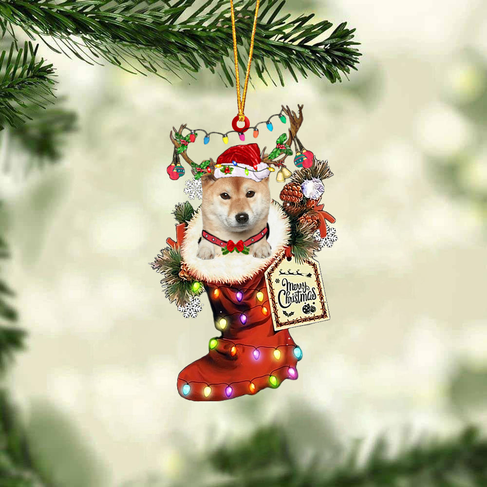 Shiba Inu 1 In Red Boot Christmas Ornament