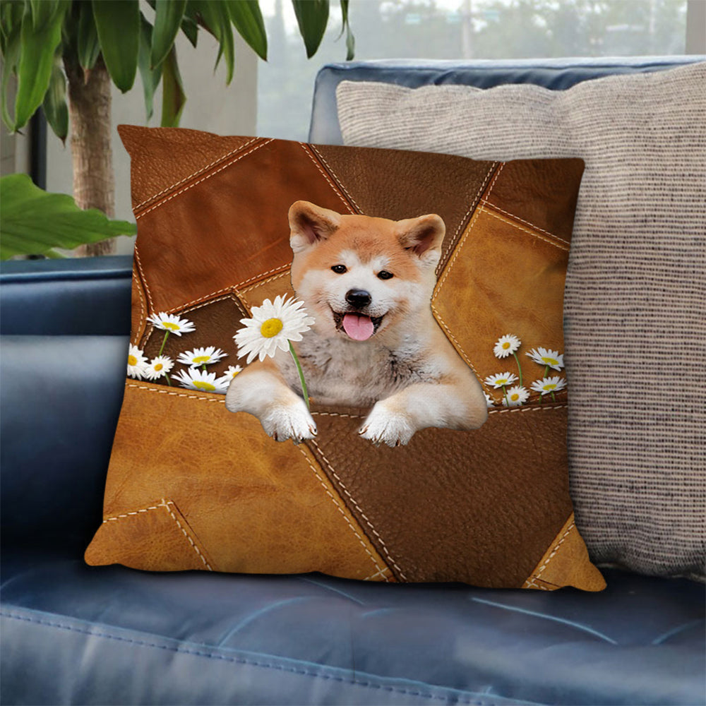 Shiba Inu Holding Daisy Pillow Case