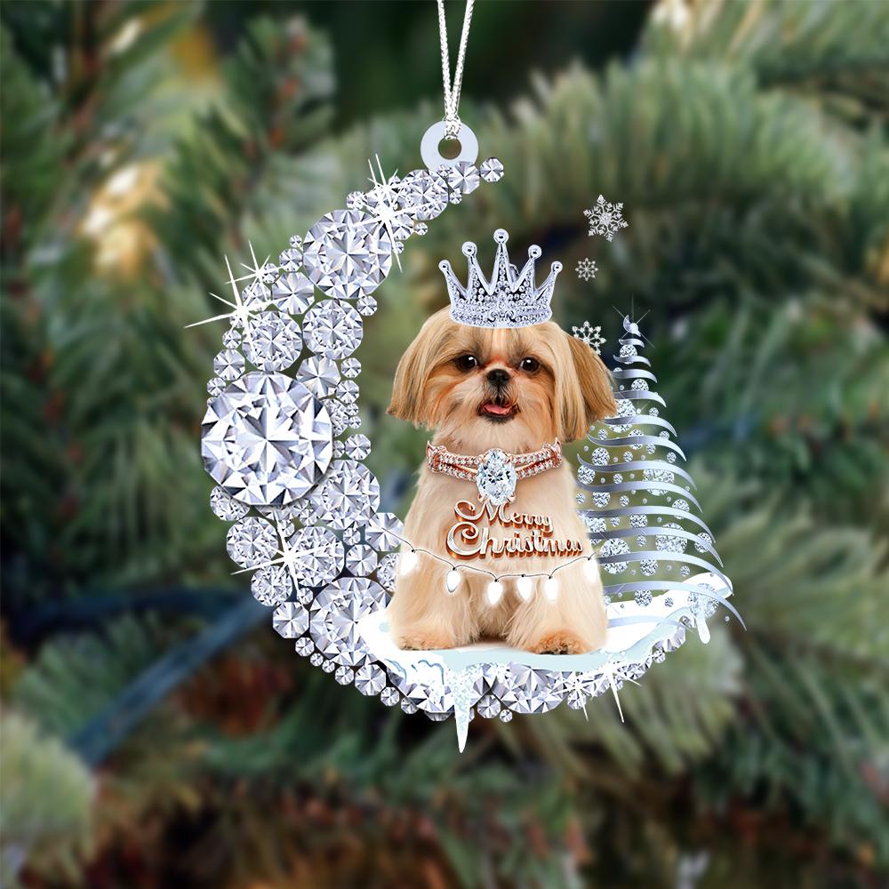 Shih Tzu Diamond Moon Merry Christmas Ornament