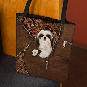 Shih Tzu Holding Daisy Tote Bag