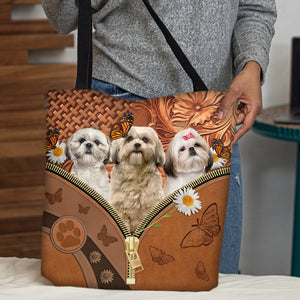 Shih Tzu Daisy Flower And Butterfly Tote Bag