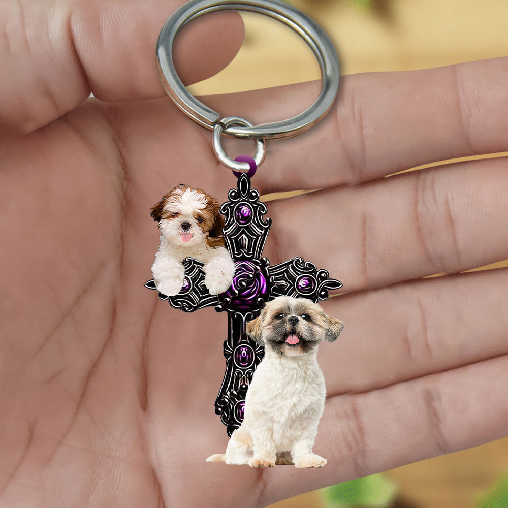 Shih Tzu Pray For God Acrylic Keychain