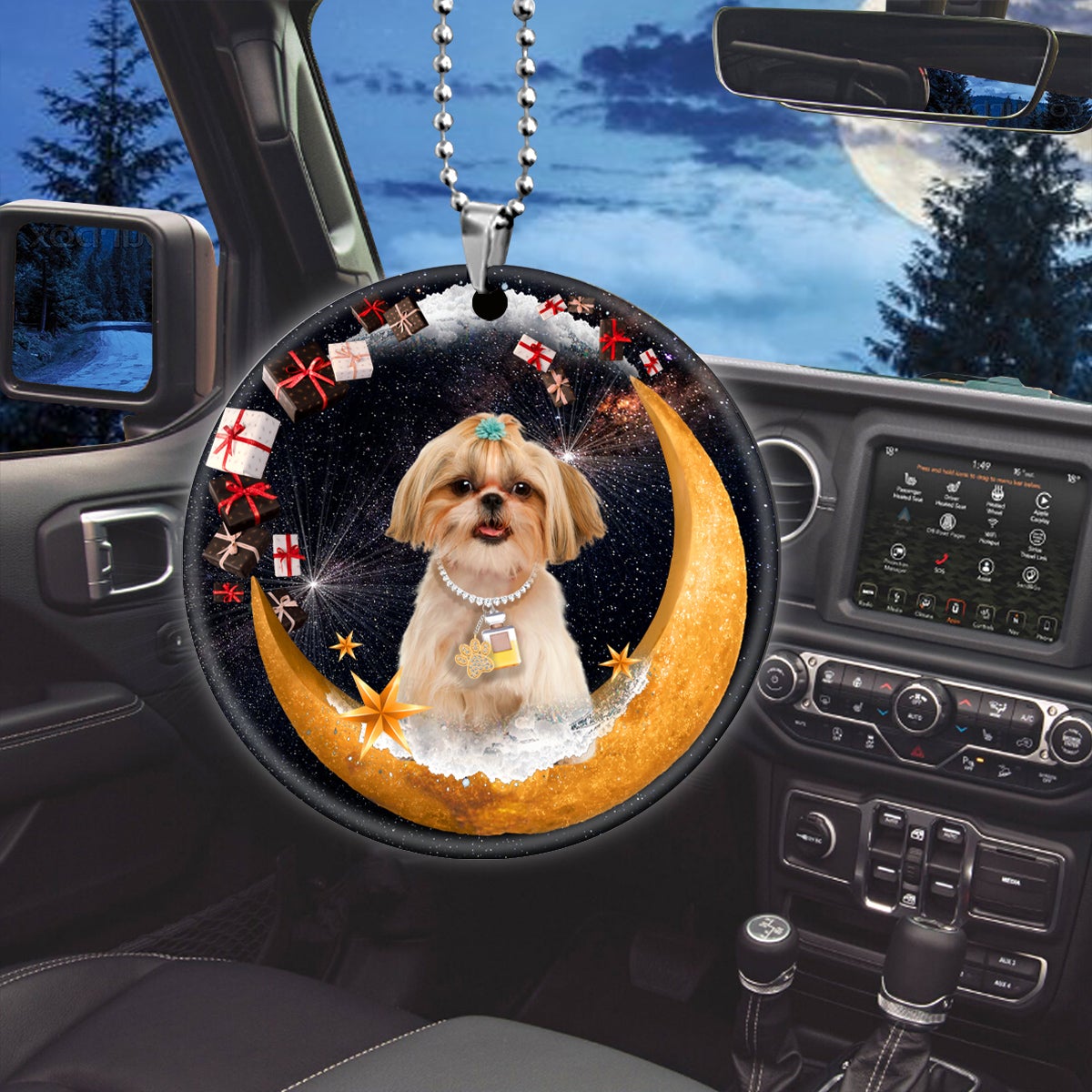 Shih Tzu Fashion Moon Car Hanging Ceramic Ornament