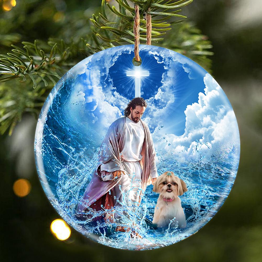 Shih Tzu And God Walking On The Ocean Wave Porcelain/Ceramic Ornament