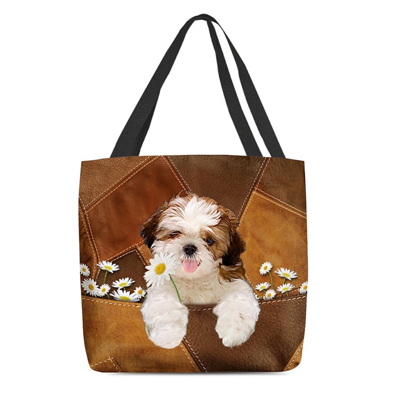 Shih Tzu02 Holding Daisy  All Over Printed Tote Bag