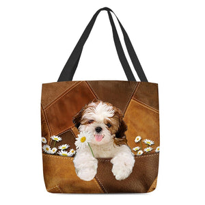 Shih Tzu02 Holding Daisy  All Over Printed Tote Bag