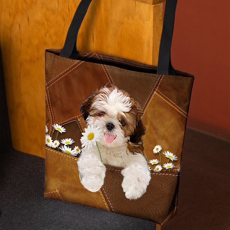 Shih Tzu02 Holding Daisy  All Over Printed Tote Bag
