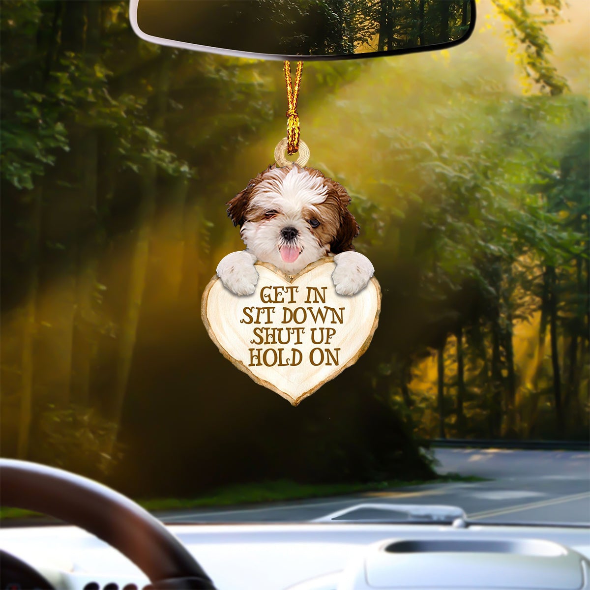 Shih Tzu Heart Shape Get In Car Hanging Ornament