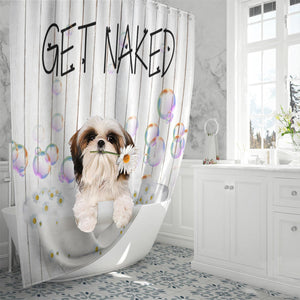 Shih Tzu 2 Get Naked Daisy Shower Curtain