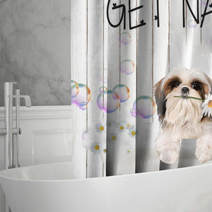 Shih Tzu 2 Get Naked Daisy Shower Curtain