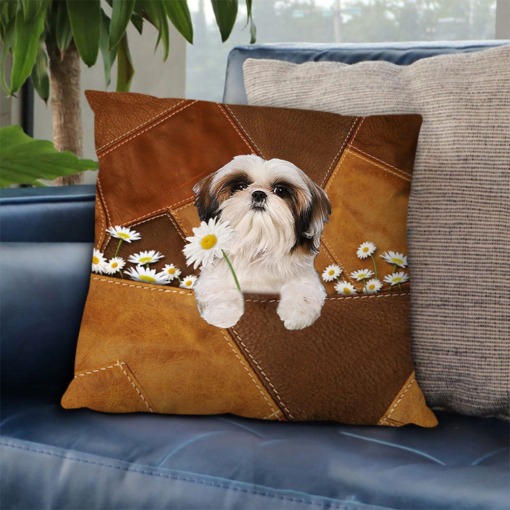 Shih Tzu 2 Holding Daisy Pillow Case