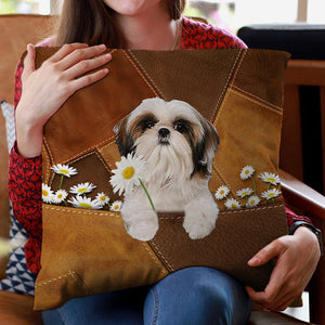 Shih Tzu 2 Holding Daisy Pillow Case