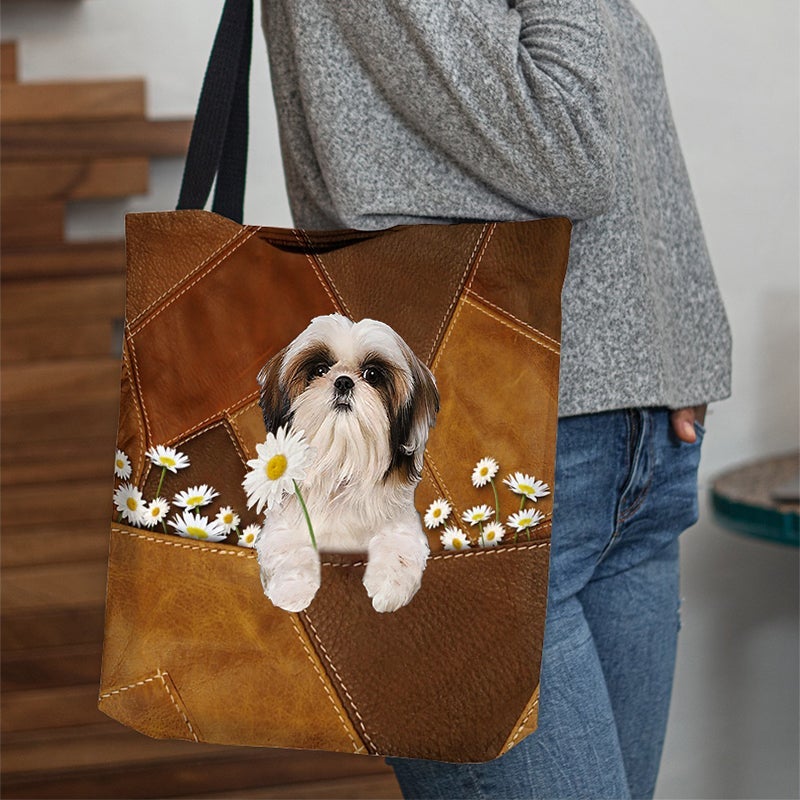 Shih Tzu Holding Daisy  All Over Printed Tote Bag