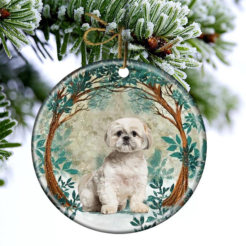 Shih Tzu Among Forest Porcelain/Ceramic Ornament