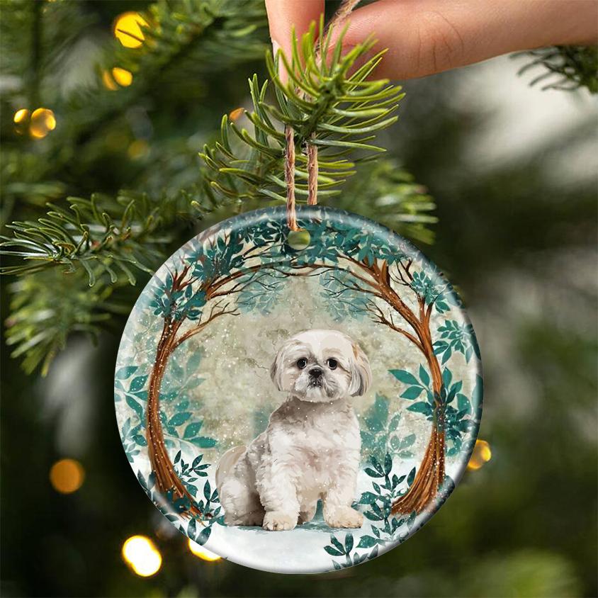 Shih Tzu Among Forest Porcelain/Ceramic Ornament
