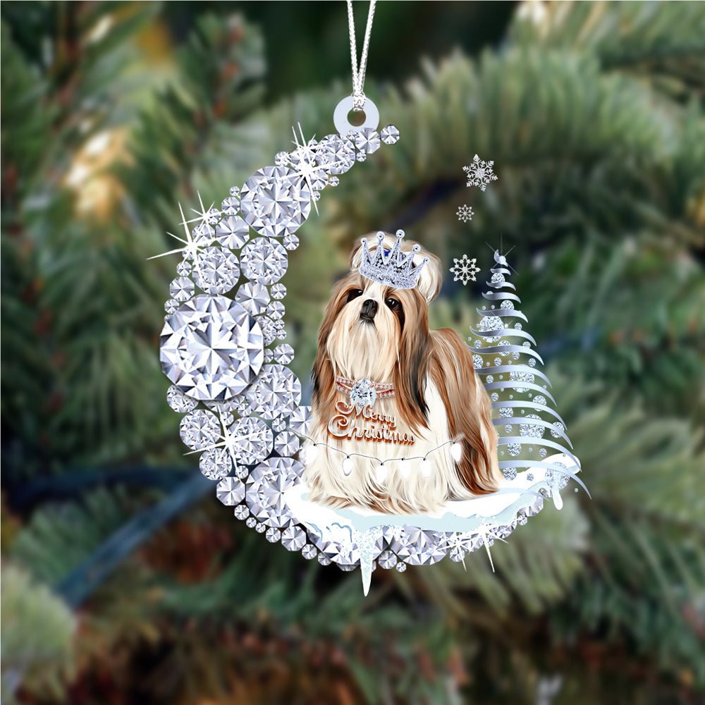 Shih Tzu  (3) Diamond Moon Merry Christmas Ornament